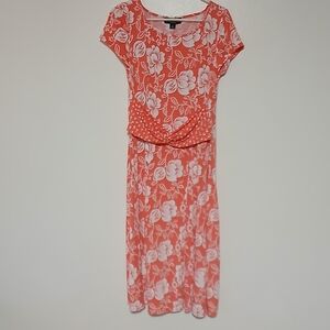 Perceptions Coral and White Floral Midi Dress